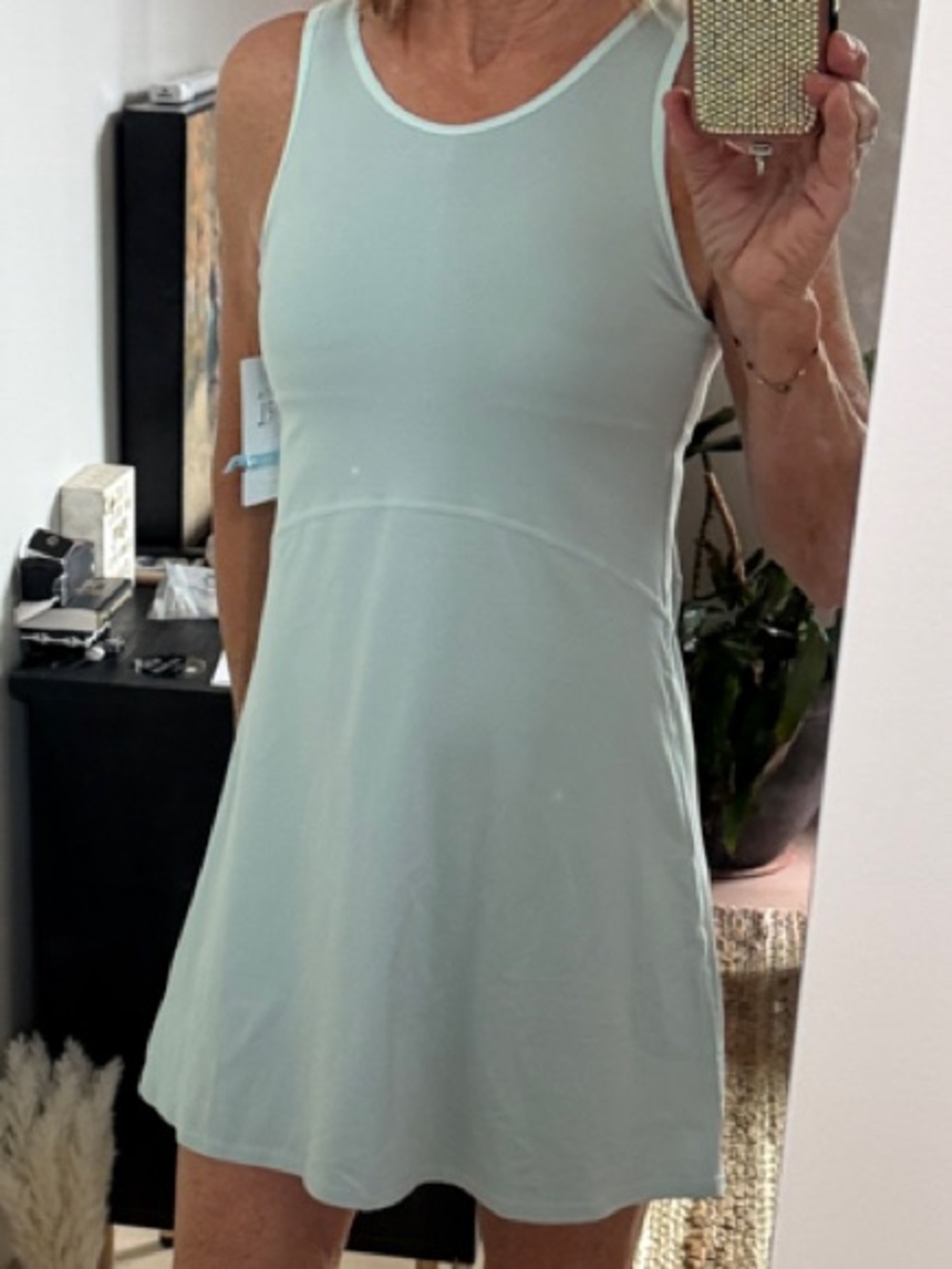 Athleta Mint Green Sleeveless A-Line Dress with built in pocketed shorts.